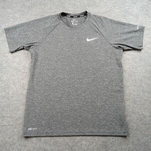 Nike Shirt Mens Medium Swim Dri-FIT Gray‎ Heather Short Sleeve Rash Guard Swoosh
